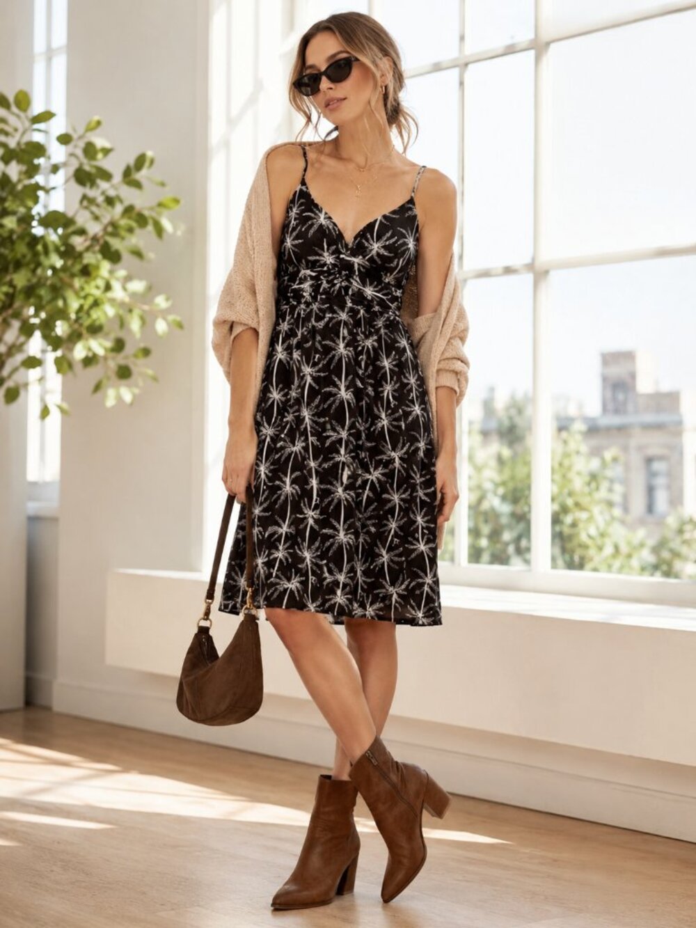 Kate Spade New York Isle of Palms Palm Tree Spaghetti Strap Sundress